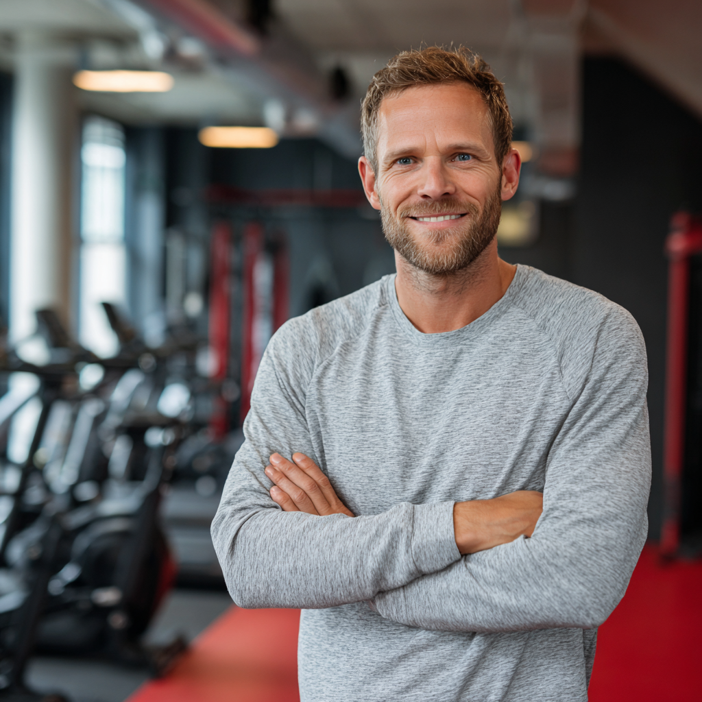 Egészséges, mosolygós európai nő friss zöldségekkel és gyümölcsökkel a konyhában, kiegyensúlyozott táplálkozás